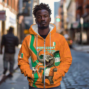 Custom Afro Ivory Coast Football Zip Hoodie Go Champions