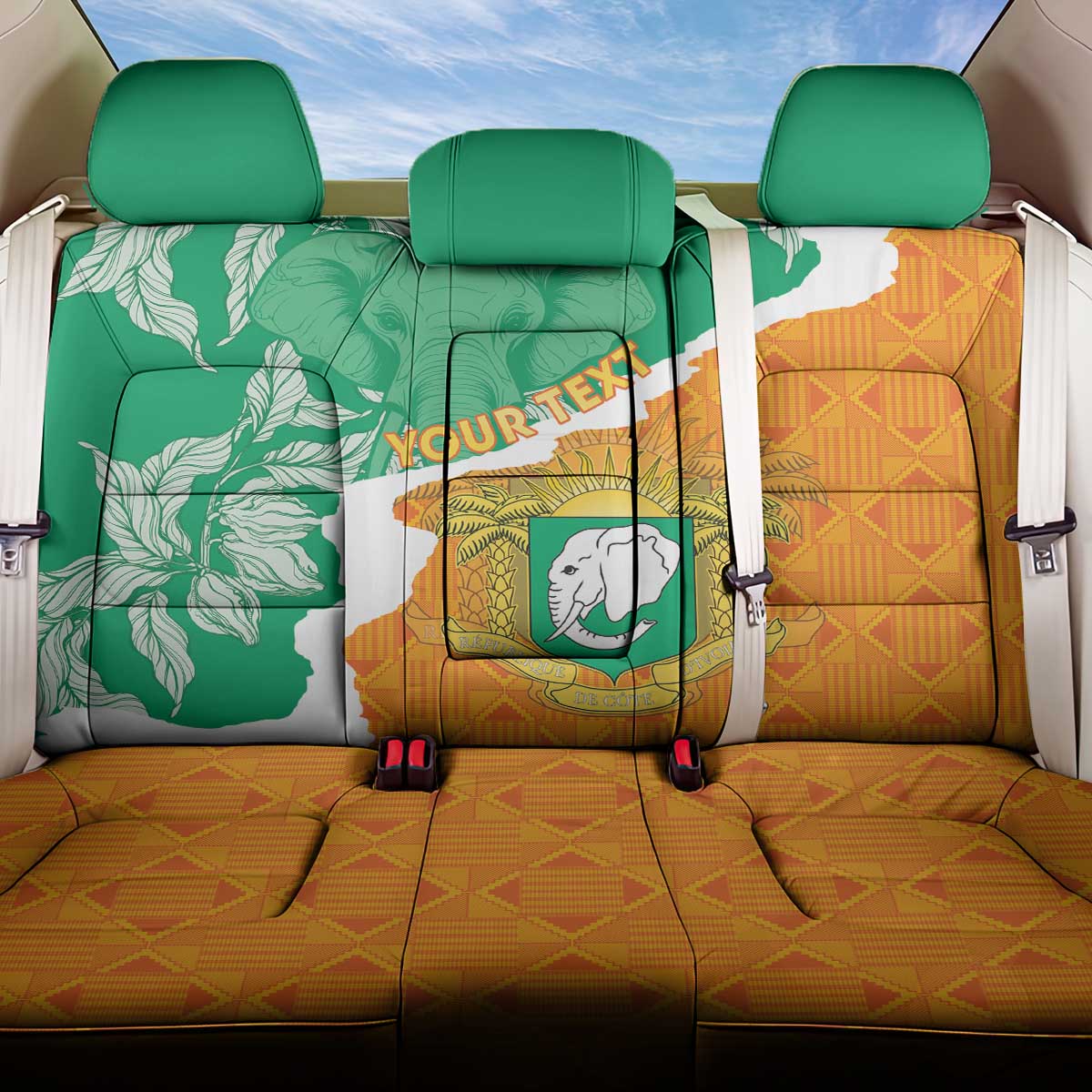 Personalized Afro Ivory Coast Back Car Seat Cover Coat Of Arms With Kente Pattern