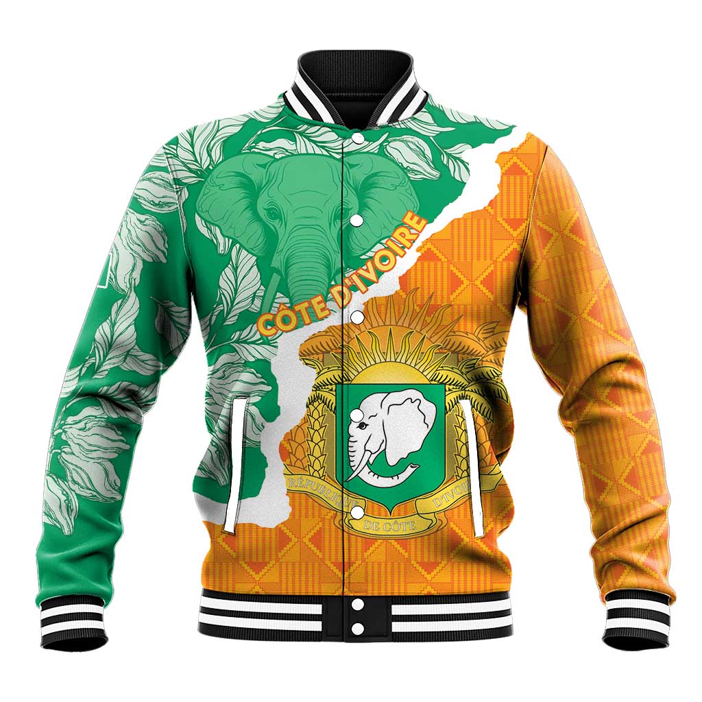 Personalized Afro Ivory Coast Baseball Jacket Coat Of Arms With Kente Pattern