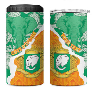 Personalized Afro Ivory Coast 4 in 1 Can Cooler Tumbler Coat Of Arms With Kente Pattern