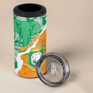 Personalized Afro Ivory Coast 4 in 1 Can Cooler Tumbler Coat Of Arms With Kente Pattern