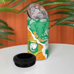 Personalized Afro Ivory Coast 4 in 1 Can Cooler Tumbler Coat Of Arms With Kente Pattern