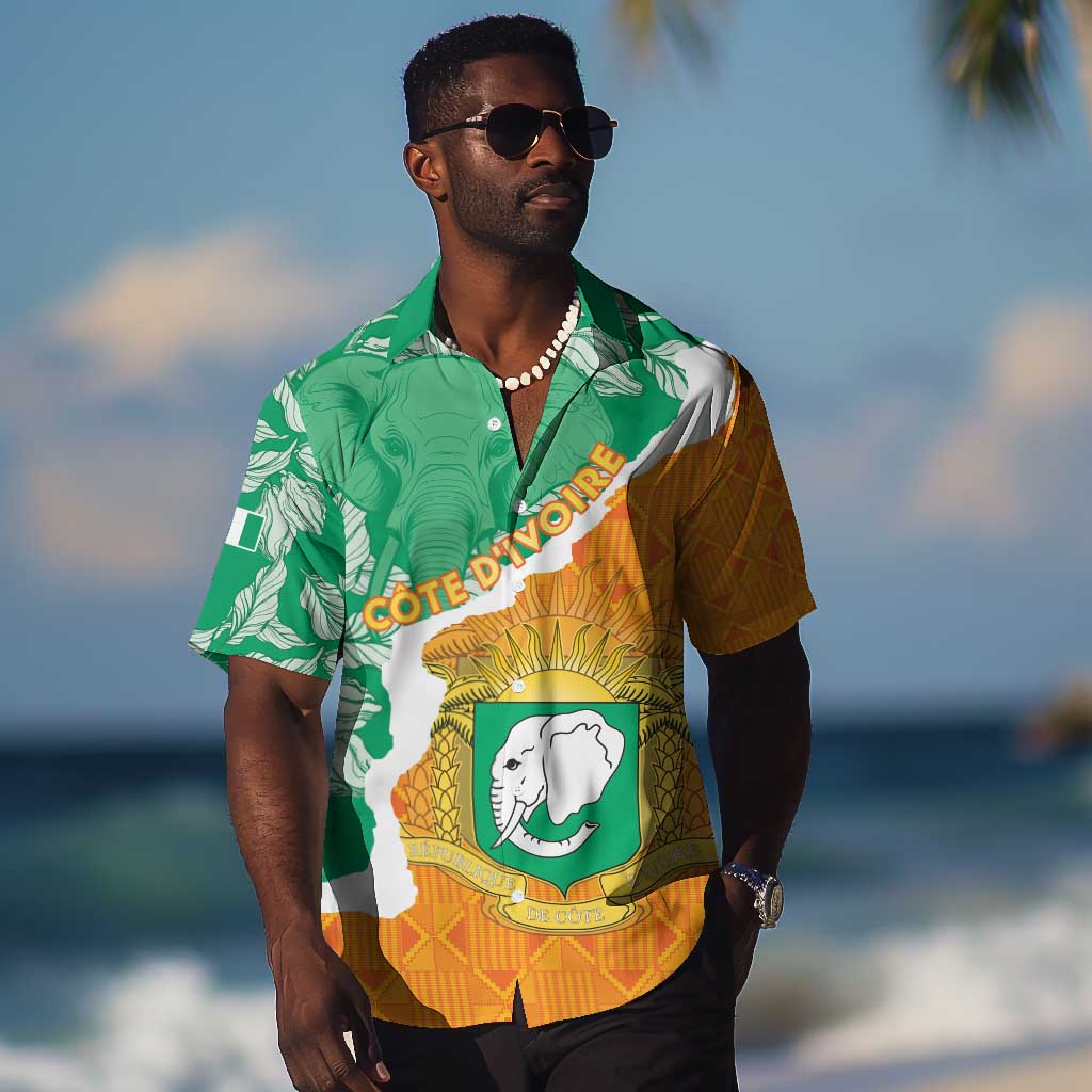 Personalized Afro Ivory Coast Hawaiian Shirt Coat Of Arms With Kente Pattern