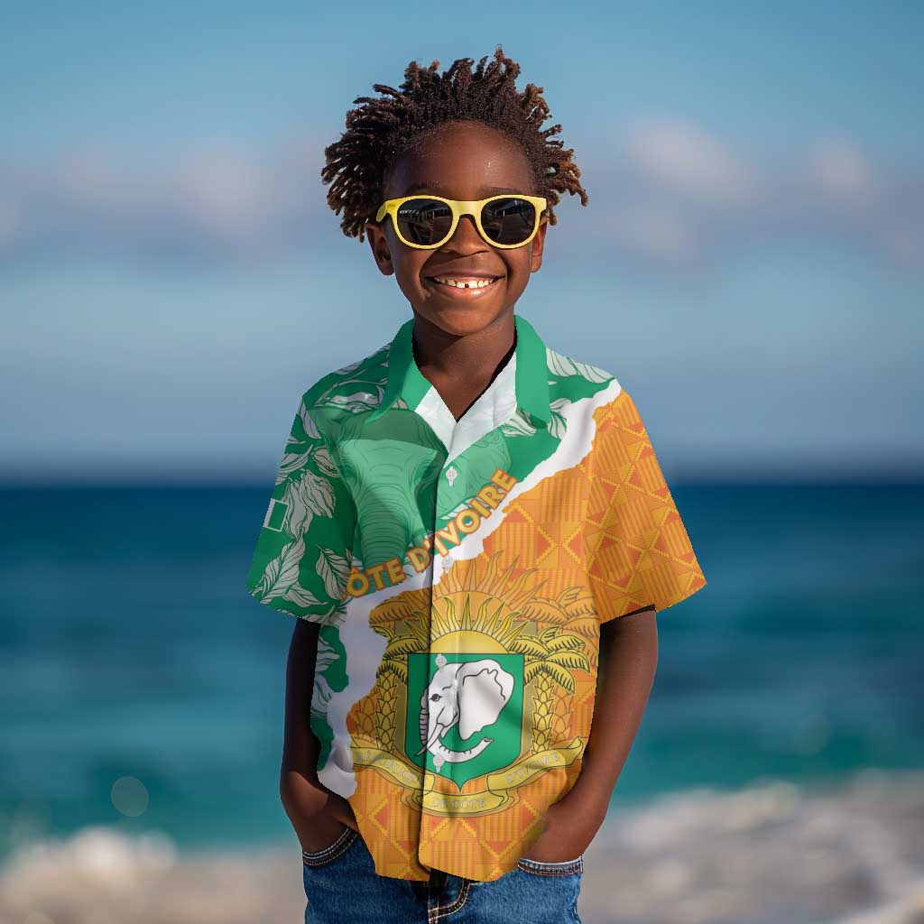 Personalized Afro Ivory Coast Kid Hawaiian Shirt Coat Of Arms With Kente Pattern