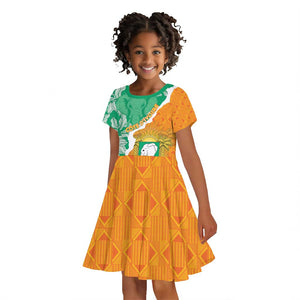 Personalized Afro Ivory Coast Kid Short Sleeve Dress Coat Of Arms With Kente Pattern