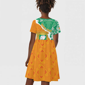 Personalized Afro Ivory Coast Kid Short Sleeve Dress Coat Of Arms With Kente Pattern