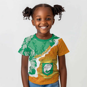 Personalized Afro Ivory Coast Kid T shirt Coat Of Arms With Kente Pattern