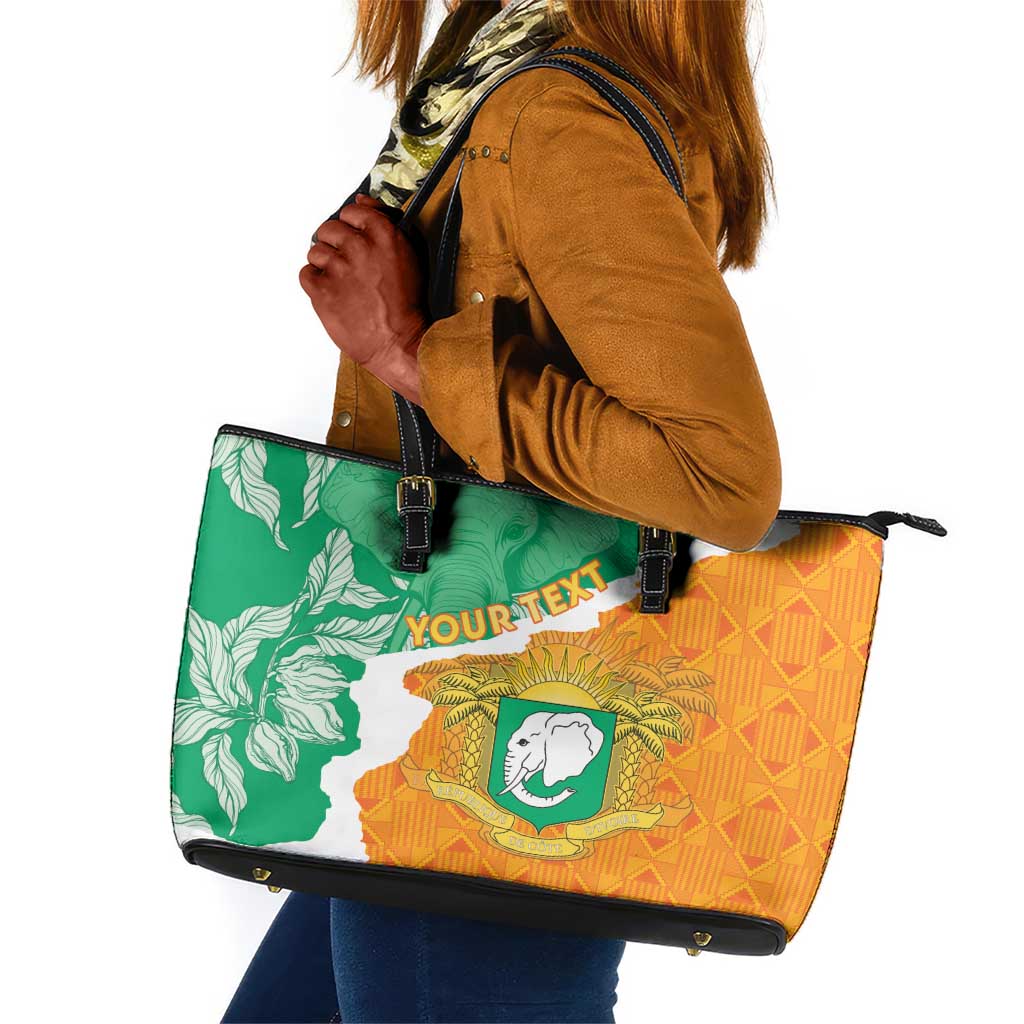 Personalized Afro Ivory Coast Leather Tote Bag Coat Of Arms With Kente Pattern