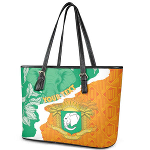 Personalized Afro Ivory Coast Leather Tote Bag Coat Of Arms With Kente Pattern