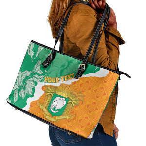 Personalized Afro Ivory Coast Leather Tote Bag Coat Of Arms With Kente Pattern