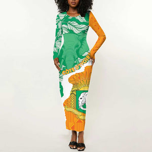 Personalized Afro Ivory Coast Long Sleeve Bodycon Dress Coat Of Arms With Kente Pattern