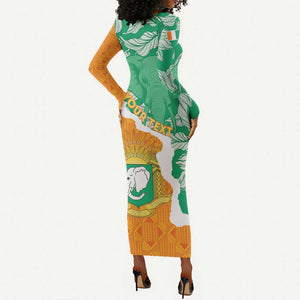 Personalized Afro Ivory Coast Long Sleeve Bodycon Dress Coat Of Arms With Kente Pattern