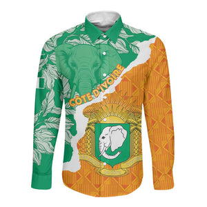 Personalized Afro Ivory Coast Long Sleeve Button Shirt Coat Of Arms With Kente Pattern