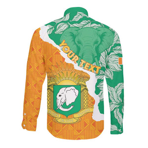 Personalized Afro Ivory Coast Long Sleeve Button Shirt Coat Of Arms With Kente Pattern