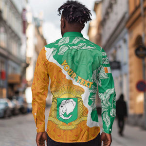 Personalized Afro Ivory Coast Long Sleeve Button Shirt Coat Of Arms With Kente Pattern