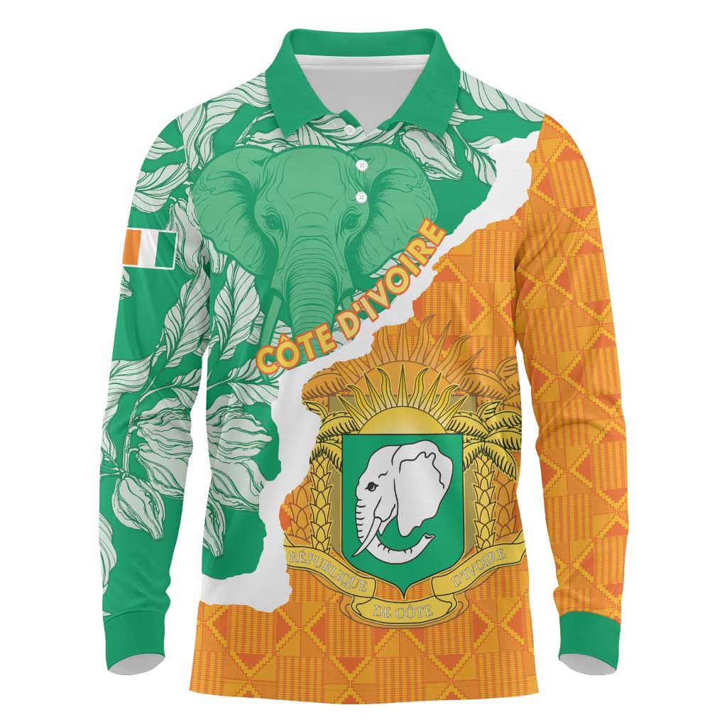 Personalized Afro Ivory Coast Long Sleeve Polo Shirt Coat Of Arms With Kente Pattern