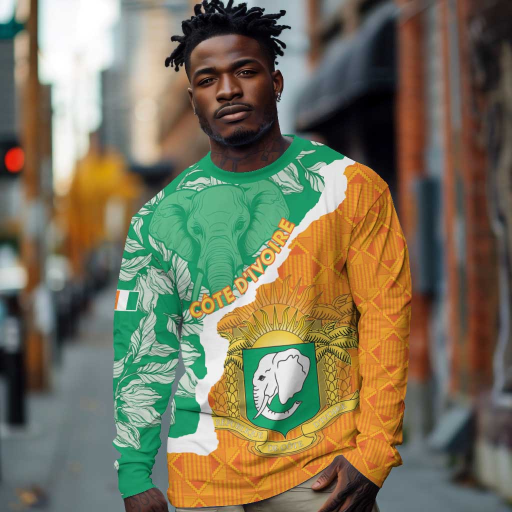 Personalized Afro Ivory Coast Long Sleeve Shirt Coat Of Arms With Kente Pattern