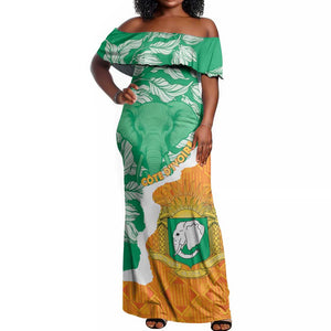 Personalized Afro Ivory Coast Off Shoulder Maxi Dress Coat Of Arms With Kente Pattern