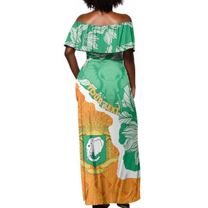 Personalized Afro Ivory Coast Off Shoulder Maxi Dress Coat Of Arms With Kente Pattern