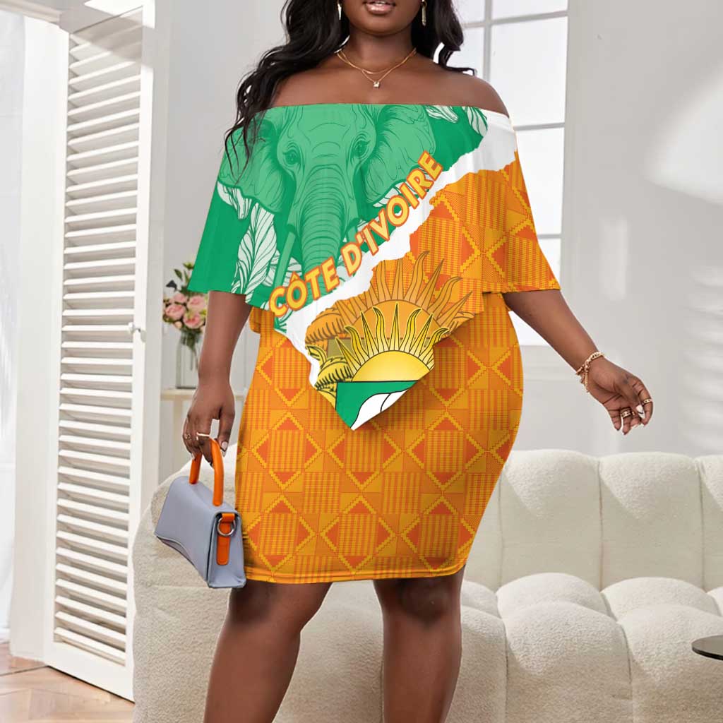 Personalized Afro Ivory Coast Off Shoulder Short Dress Coat Of Arms With Kente Pattern