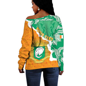 Personalized Afro Ivory Coast Off Shoulder Sweater Coat Of Arms With Kente Pattern