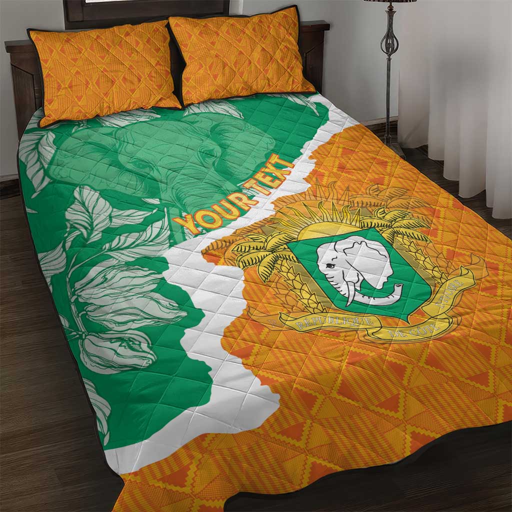 Personalized Afro Ivory Coast Quilt Bed Set Coat Of Arms With Kente Pattern