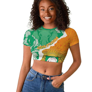 Personalized Afro Ivory Coast Raglan Cropped T shirt Coat Of Arms With Kente Pattern