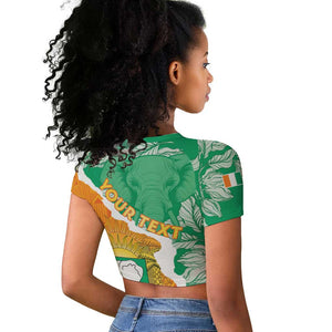 Personalized Afro Ivory Coast Raglan Cropped T shirt Coat Of Arms With Kente Pattern