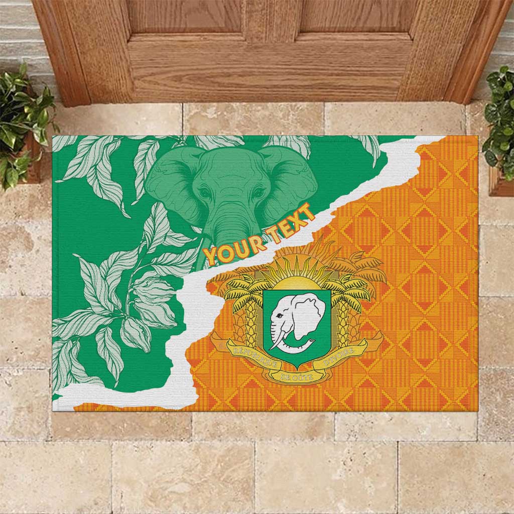 Personalized Afro Ivory Coast Rubber Doormat Coat Of Arms With Kente Pattern