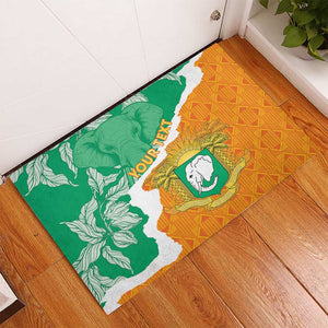 Personalized Afro Ivory Coast Rubber Doormat Coat Of Arms With Kente Pattern