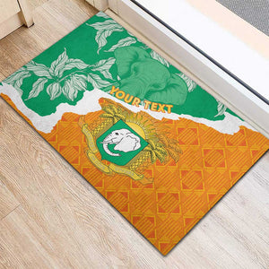 Personalized Afro Ivory Coast Rubber Doormat Coat Of Arms With Kente Pattern