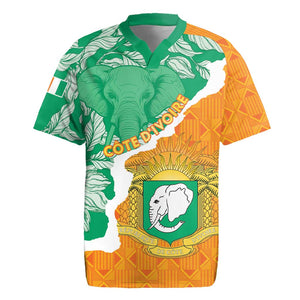 Personalized Afro Ivory Coast Rugby Jersey Coat Of Arms With Kente Pattern