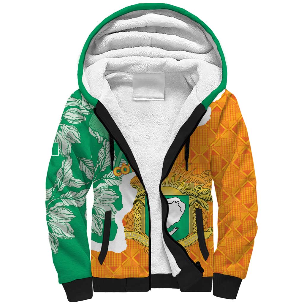 Personalized Afro Ivory Coast Sherpa Hoodie Coat Of Arms With Kente Pattern