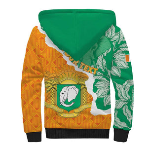 Personalized Afro Ivory Coast Sherpa Hoodie Coat Of Arms With Kente Pattern