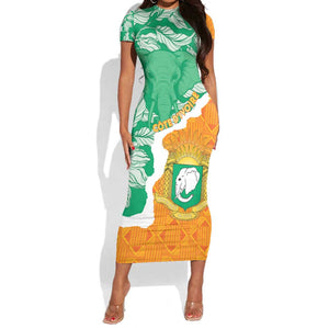 Personalized Afro Ivory Coast Short Sleeve Bodycon Dress Coat Of Arms With Kente Pattern