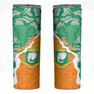 Personalized Afro Ivory Coast Skinny Tumbler Coat Of Arms With Kente Pattern