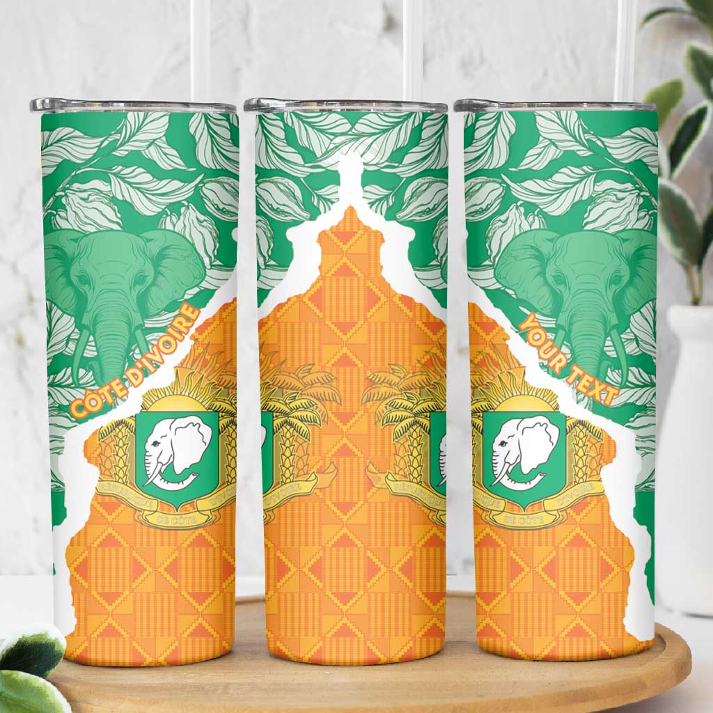 Personalized Afro Ivory Coast Skinny Tumbler Coat Of Arms With Kente Pattern