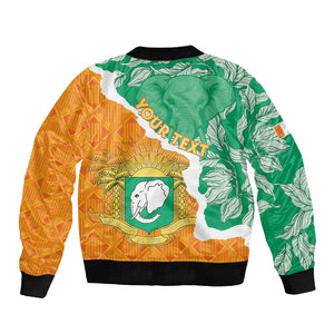 Personalized Afro Ivory Coast Sleeve Zip Bomber Jacket Coat Of Arms With Kente Pattern