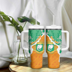 Personalized Afro Ivory Coast Tumbler With Handle Coat Of Arms With Kente Pattern