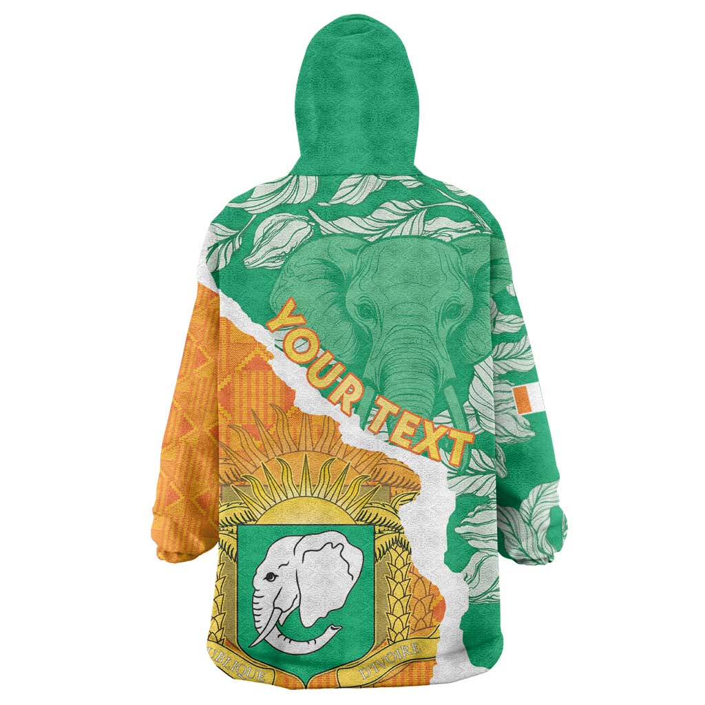 Personalized Afro Ivory Coast Wearable Blanket Hoodie Coat Of Arms With Kente Pattern