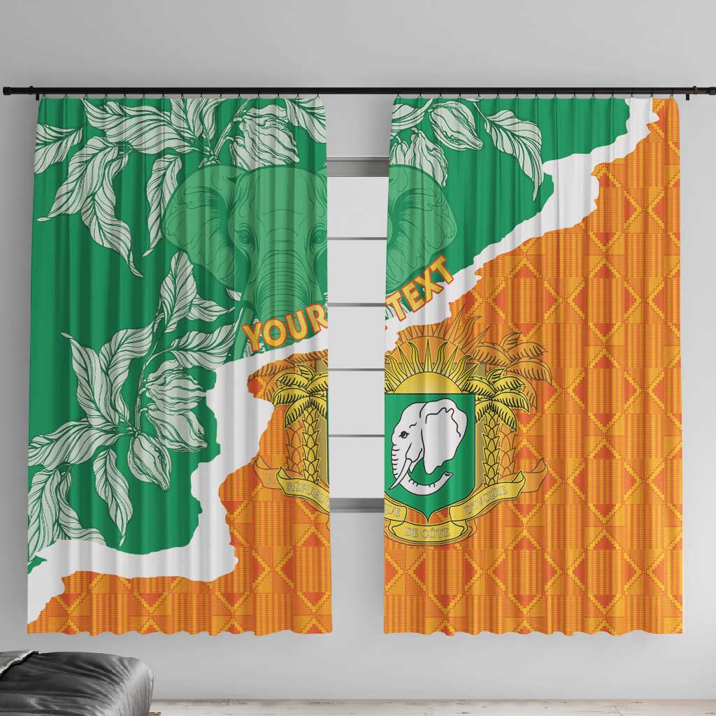 Personalized Afro Ivory Coast Window Curtain Coat Of Arms With Kente Pattern