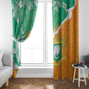 Personalized Afro Ivory Coast Window Curtain Coat Of Arms With Kente Pattern