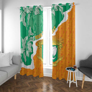 Personalized Afro Ivory Coast Window Curtain Coat Of Arms With Kente Pattern