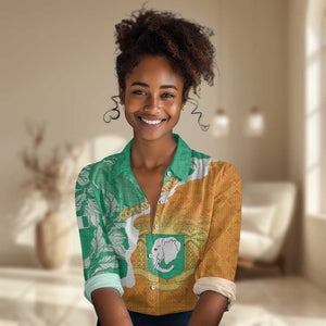 Personalized Afro Ivory Coast Women Casual Shirt Coat Of Arms With Kente Pattern