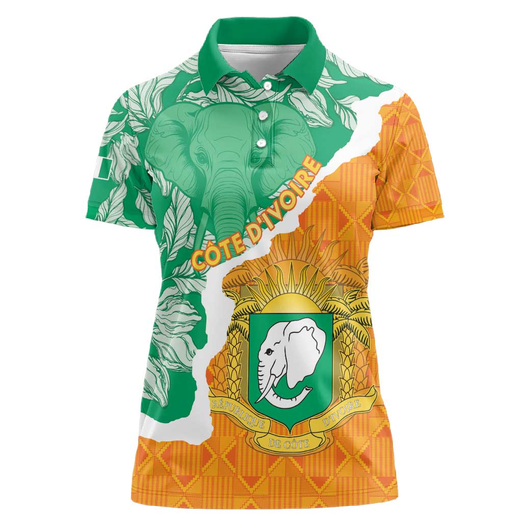 Personalized Afro Ivory Coast Women Polo Shirt Coat Of Arms With Kente Pattern