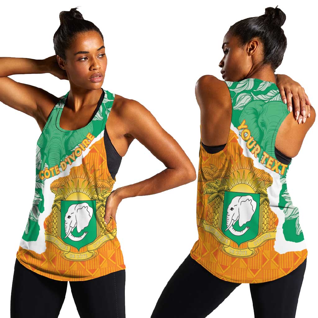 Personalized Afro Ivory Coast Women Racerback Tank Coat Of Arms With Kente Pattern