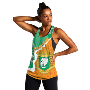 Personalized Afro Ivory Coast Women Racerback Tank Coat Of Arms With Kente Pattern