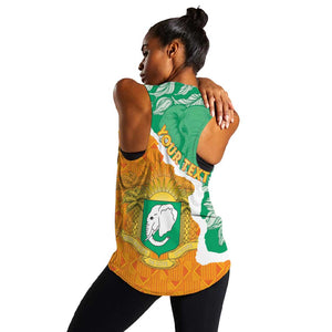 Personalized Afro Ivory Coast Women Racerback Tank Coat Of Arms With Kente Pattern