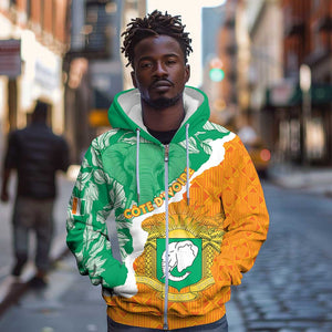 Personalized Afro Ivory Coast Zip Hoodie Coat Of Arms With Kente Pattern