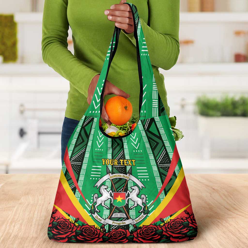 Personalised Afro Burkina Faso Grocery Bag Coat Of Arms With Rose